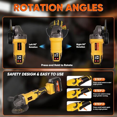 Cordless Angle Grinder Compatible for Dewalt 20V Max Battery, 3 Variable Speed 4-1/2 Power Angle Grinder Tool with Brushless Motor, 1x9.0Ah Battery, LED, 9500RPM, Slide Lock Switch and Rotatable Head in Saudi Arabia