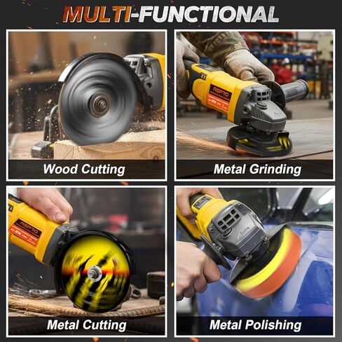 Cordless Angle Grinder Compatible for Dewalt 20V Max Battery, 3 Variable Speed 4-1/2 Power Angle Grinder Tool with Brushless Motor, 1x9.0Ah Battery, LED, 9500RPM, Slide Lock Switch and Rotatable Head in Saudi Arabia