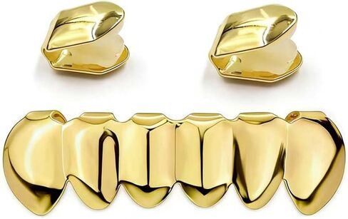 3PC Gold Grillz Set Open Face Hip Hop Teeth Jewelry Gold Plated Dental Caps for Top Bottom Removable Grills for Men Women in Saudi Arabia