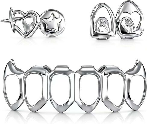 3PC Gold Grillz Set Open Face Hip Hop Teeth Jewelry Gold Plated Dental Caps for Top Bottom Removable Grills for Men Women in Saudi Arabia