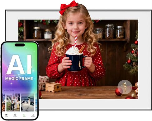 إطار AI Magic Frame، إطار صور رقمي ذكي عالي الدقة مقاس 10.1 بوصة مع مستشعر حركة وصور AI ديناميكية، تخزين سحابي غير محدود، وضع الهدايا للعائلة والحيوانات الأليفة وديكور المنزل وأعياد الميلاد in Kuwait