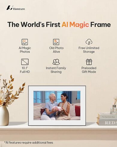 إطار AI Magic Frame، إطار صور رقمي ذكي عالي الدقة مقاس 10.1 بوصة مع مستشعر حركة وصور AI ديناميكية، تخزين سحابي غير محدود، وضع الهدايا للعائلة والحيوانات الأليفة وديكور المنزل وأعياد الميلاد in Kuwait