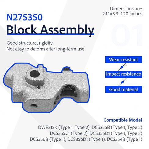 N275350 Block Assembly, N275341 Depth Guide, N278801 Knob for Dewalt DWE315K DCS355D1 DCS355B DCS356B DCS354B DCS355C1 DCS356D1 DCS355D1 Type 1 Type 2 Block Assembly Depth Guide Knob Replace Parts in Saudi Arabia
