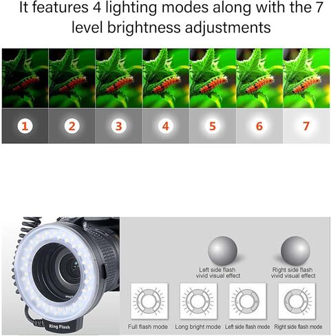 Yoidesu Macro Ring Light، 48 مصباح فلاش LED مع شاشة LCD و9 حلقات محول، 4 أوضاع إضاءة 7 مستويات حلقة فلاش سطوع، لمعظم العلامات التجارية لكاميرات DSLR in Kuwait
