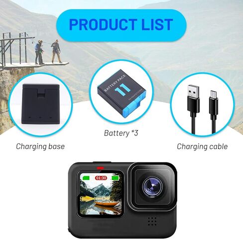 2-Pack Hero 11 Battery for Hero 11, Hero 10, Hero 9 Black Sport Action Camera with 3 Channel Battery Charging Station Power Fast Portable Accessory High Capacity in Saudi Arabia