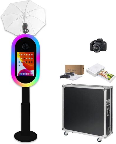Portable Photo Booth Compatible with iPad 10.2in — 13in, Supports Multiple Camera Models, Free Lifting, 2-in-1 iPad Photo Booth Stand with Flight Case for Parties, Events (Black, Machine + Full Set) in Saudi Arabia