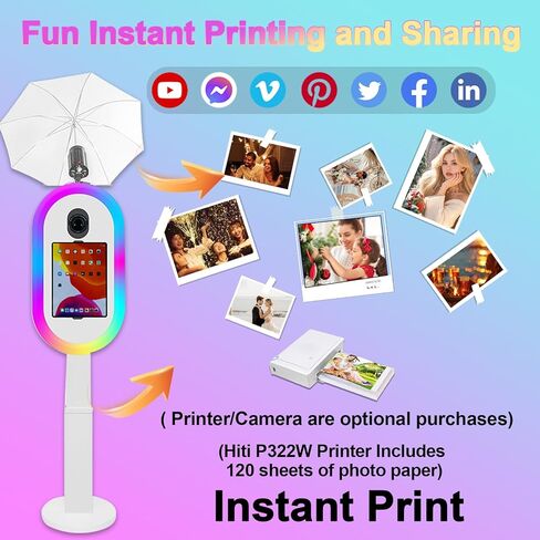 Portable Photo Booth Compatible with iPad 10.2in — 13in, Supports Multiple Camera Models, Free Lifting, 2-in-1 iPad Photo Booth Stand with Flight Case for Parties, Events (Black, Machine + Full Set) in Saudi Arabia
