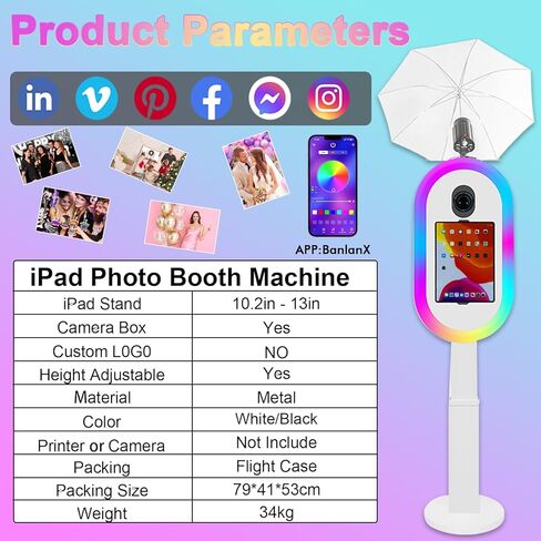 Portable Photo Booth Compatible with iPad 10.2in — 13in, Supports Multiple Camera Models, Free Lifting, 2-in-1 iPad Photo Booth Stand with Flight Case for Parties, Events (Black, Machine + Full Set) in Saudi Arabia