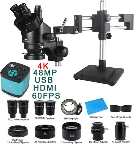مجهر ثلاثي العينيات مزدوج الازدهار - 4K 2K 3.5X-90X HDMI USB لأداة إصلاح الهاتف (D10.9x1.5mm) in Kuwait