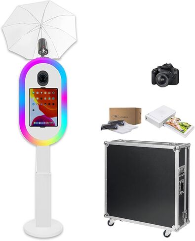 Portable Photo Booth Compatible with iPad 10.2in — 13in, Supports Multiple Camera Models, Free Lifting, 2-in-1 iPad Photo Booth Stand with Flight Case for Parties, Events (Black, Machine + Full Set) in Saudi Arabia
