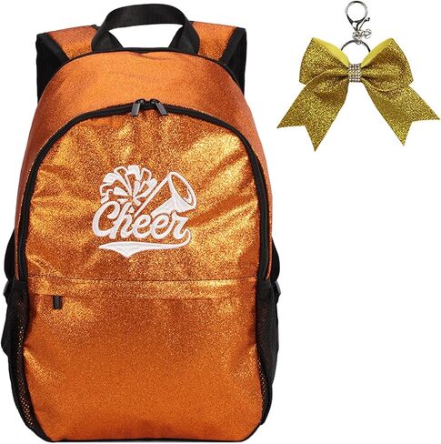 Glitter Cheer Backpack with 6 Bow Keychains - Large Sparkle Cheerleading Bags Cheerleaders Gift for Cheer Team(Green) in Saudi Arabia