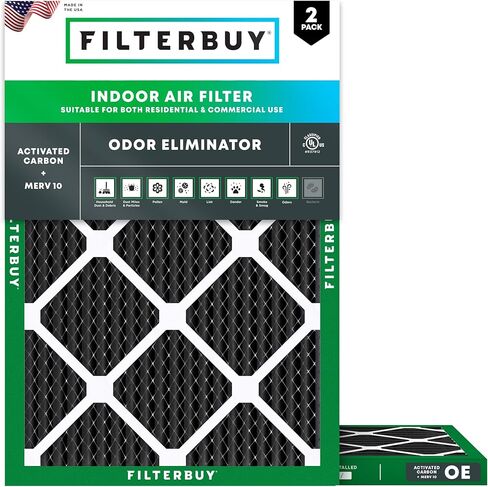Filterbuy 14x30x1 فلتر الهواء MERV 8 مزيل الرائحة (عبوتان)، استبدال مرشحات هواء فرن HVAC AC المطوية بالكربون المنشط (الحجم الفعلي: 13.88 × 29.88 × 0.75 بوصة) in Saudi Arabia