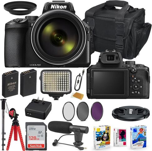 مجموعة كاميرا Nikon COOLPIX P950 الرقمية مع بطارية إضافية، وإضاءة LED، وميكروفون، وفلاش ذاكرة عالي السرعة سعة 128 جيجابايت، وحزمة ملحقات (21 عنصرًا) in Kuwait