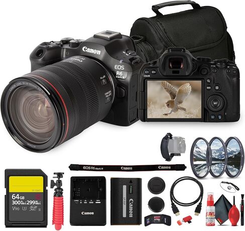 كاميرا Canon EOS R6 Mark III مع عدسة 24-105 مم f/4-7.1 RF | جودة صورة بإطار كامل بدقة 32.5 ميجابكسل، والتقاط RAW بدقة 7K، ودقة 4K بدقة 120 بكسل، وAF II المتقدم (7084C018) + بطاقة سعة 64 جيجابايت + طقم مرشح + المزيد (متجدد) in Kuwait