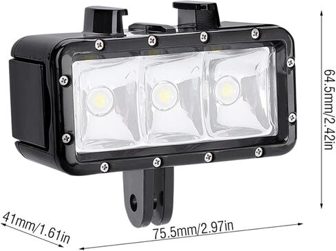 Tbest LED فيديو ضوء صغير تحت الماء مصباح ملء الغوص فائق السطوع 3 وات 300LM كاميرا محمولة لكاميرات الحركة XiaoYi باللون الأسود 75.5 × 41 61.5 مم in Kuwait