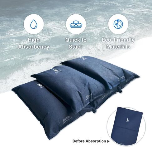 أكياس رمل WEIBAO Standard Tech - 5 عبوات (24 بوصة × 16 بوصة)، أزرق داكن | دبليو بي-600-أ | حواجز الفيضانات التي يتم تنشيطها بالماء، وأكياس الرمل بدون رمل، ومانع المياه الماص in Kuwait