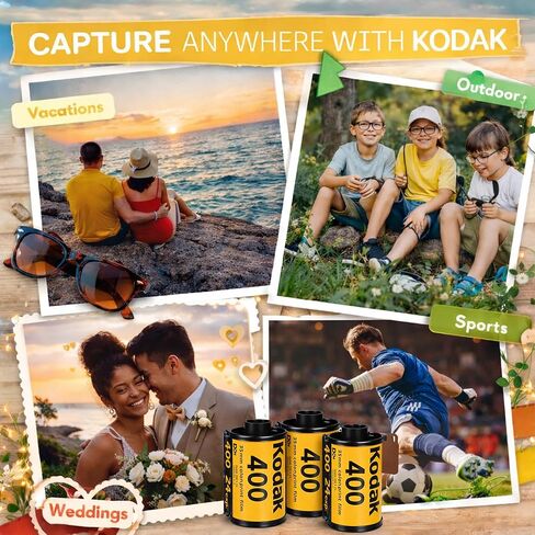 بكرة فيلم Kodak Ultramax 400 مقاس 35 مم (24 تعريضًا) - 6 لفات + حقيبة تخزين متينة لفيلم النمر، أسود in Kuwait