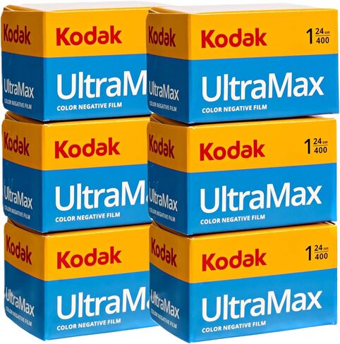 بكرة فيلم Kodak Ultramax 400 مقاس 35 مم (24 تعريضًا) - 6 لفات + حقيبة تخزين متينة لفيلم النمر، أسود in Kuwait
