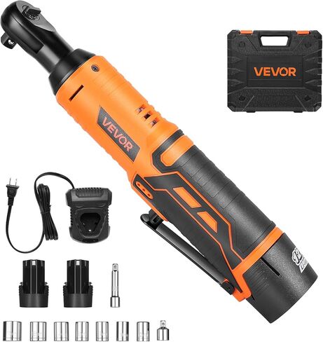 VEVOR Cordless Ratchet Wrench, 3/8 inch Drive, 230 RPM, up to 66 ft-lbs of Torque, Battery Powered Electric Ratchet Wrench Set with Two 2.0Ah Batteries, Charger, Sockets, Adaptors and Cloth Bag in Saudi Arabia