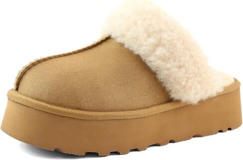 النعال منصة غامضة للنساء ، النعال المنزلية المريحة الوحيدة غير المنقوقة ، فور فو ، فور نباتي من جلد الغزال الشريحة المغطاة بالفضاء للحرائق الداخلية/الخارجية (البني/الرمل/الأسود ، الولايات المتحدة الحجم 6-9) in Kuwait