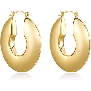 18K Gold Plated Sterling Silver Posts Oval Chunky Hoop Earrings For Women - Trendy Statement Thick Gold Hoops - Lightweight Dangle Earrings in Saudi Arabia
