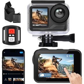 icefox Action Camera 4K 60FPS 20MP, Underwater with EIS,5XZoom,App Support Video&Photo Editing,Waterproof Camera WiFi Remote Control for Cycling, Swimming, and Diving in Kuwait
