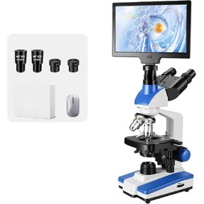 Lab Compound Trinocular Microscopes 40X-2500X Magnification with10 inch LCD,6MP Electronic Eyepiece, 0.5X CTV High Definition Adapter,Two-Layer Mechanical Stage,10X 25X Eyepiece in Kuwait