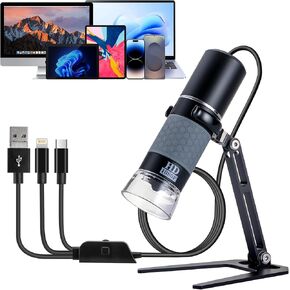 مجهر رقمي محمول باليد من Jiusion 1080P USB، منظار تكبير 50 ​​إلى 1000x عالي الدقة 1920x1080P كاميرا 8 مصابيح LED مع حامل معدني لهاتف iPhone iPad Android Mac Windows Linux Chrome in Kuwait