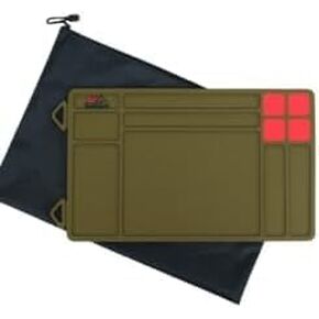 سجادة صيانة مسدسات مطاطية مع صواني للأجزاء الصغيرة + قسم مغناطيسي لتخزين الأجزاء بشكل آمن، أخضر-بني-برتقالي 15.9 بوصة × 9.8 بوصة + حقيبة تخزين. حصيرة صيانة للساعات والأجهزة والأجزاء الصغيرة in Kuwait