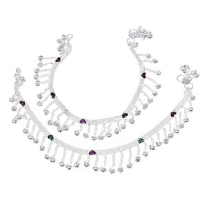 زوج خلخال على شكل جرس مطلي بالفضة من Duel On Jewel مع لمسات مستديرة سوداء، مقاس 10 بوصات للشاطئ ومجوهرات مريحة للاستخدام اليومي من Payal Jhanjar Ghungroo - مثالية للهدايا، وحفلات الزفاف، ومناسبات الرقص والحفلات in Kuwait