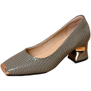 Women's large size square-toe platform heels - suitable for all seasons, both casual and formal occasions, office wear, with a fashionable glossy surface and durable design. in Saudi Arabia