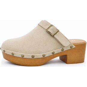 TruFox Women's Clogs Mules Faux Wood Platform Heel Comfortable Studded | Faux Wood Design (Wood-Look Finish), Lightweight, Slip-On Cushioned Comfort, Quality Faux Leather - Zuecos para Mujer in Kuwait