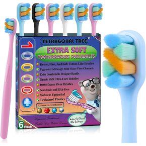 6 حزمة فرشاة أسنان ناعمة إضافية للبالغين - 10000 شعيرات ناعمة فائقة للأسنان الحساسة واللثة المتراجع | أوصى طبيب الأسنان التنظيف اللطيف | BPA خالية | ألوان الدوبامين in Kuwait