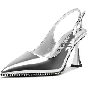 Castamere Womens Slingback Kitten Heels Close Pointed Toe Beaded Dressy Pumps Chunky High Heels Wedding Party Prom Shoes 3.5 Inches in Saudi Arabia