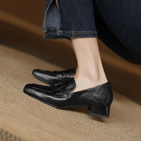 Women's Leather Shoes, with Square Toe Design, Suitable for Both Daily Outdoor wear and Office Attire. in Saudi Arabia