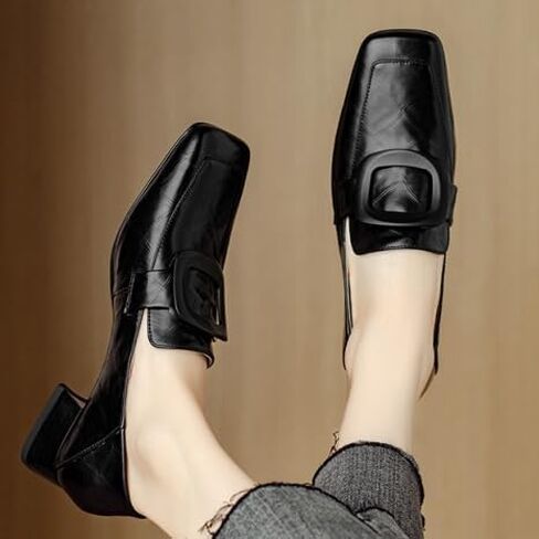 Women's Leather Shoes, with Square Toe Design, Suitable for Both Daily Outdoor wear and Office Attire. in Saudi Arabia