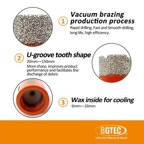 BGTEC 6pcs Dry Diamond Core Drill Bits Set for Porcelain Tile Ceramic Marble Brick Hole Saw Mixed 6/8/10/25/35/50MM in Saudi Arabia