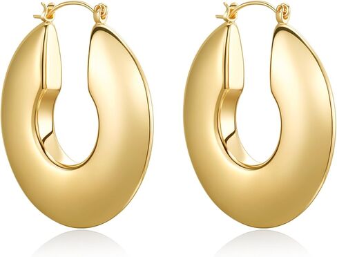 18K Gold Plated Sterling Silver Posts Oval Chunky Hoop Earrings For Women - Trendy Statement Thick Gold Hoops - Lightweight Dangle Earrings in Saudi Arabia