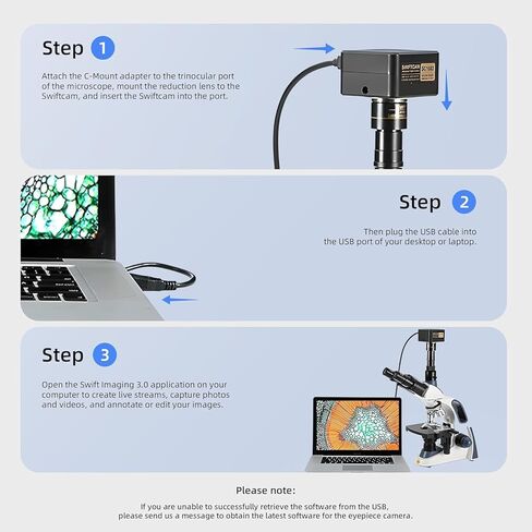 Swiftcam 20MP USB 3.0 Microscope Camera with Reduction Lens and Calibration Kit, Digital Eyepiece for Compound and Stereo Microscopes, Compatible with Windows/Mac/Linux in Saudi Arabia