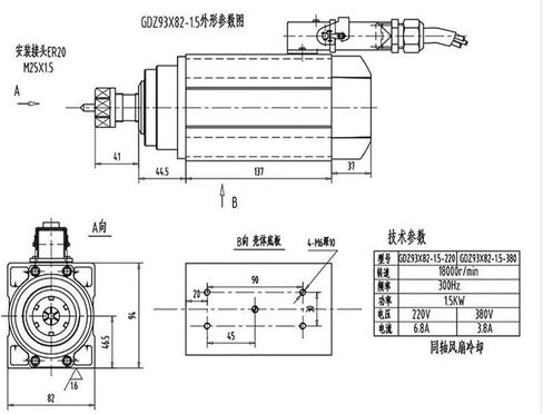 380V 1.5KW square spindle motor air-cooled 4 bearings + 2.2kw VFD inverter + ER20 chuck kit in Saudi Arabia