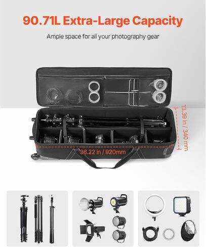 حقيبة عربة معدات استوديو Happybuy، 39.37 × 14.96 × 12.60 بوصة (100 × 38 × 32 سم)، حقيبة كاميرا دوارة بعجلات in Saudi Arabia