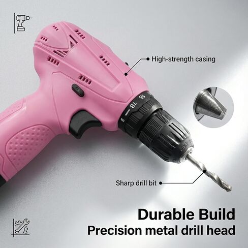 NEWBEAT Pink Cordless Drill Set - 12V Power Drill Cordless with Battery and Charger for Home Improvement, 3/8" Keyless Chuck, 2 Variable Speed, Electric Power Tools for Women DIY in Saudi Arabia