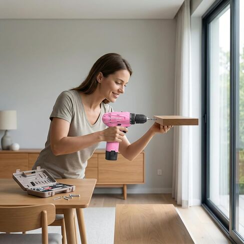 NEWBEAT Pink Cordless Drill Set - 12V Power Drill Cordless with Battery and Charger for Home Improvement, 3/8" Keyless Chuck, 2 Variable Speed, Electric Power Tools for Women DIY in Saudi Arabia