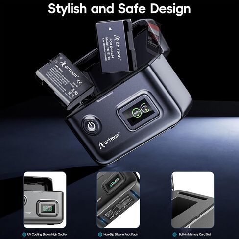 Artman EN-EL14 EN-EL14a بطارية 1600 مللي أمبير (عبوة من قطعتين) وشاحن بفتحتين مع شاشة LCD لكاميرات Nikon D3100 D3200 D3300 D3400 D3500 D5100 D5200 D5300 D5500 D5600 DF Coolpix P7000 P7100 P7700 P7800 in Saudi Arabia