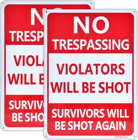 Danger Trespasser Will Be Shot Sign, 2 Pack 10"x7" Industrial Grade Reflective Aluminum No Trespassing Warning Security Sign, UV Protected Weatherproof for Indoor or Outdoor use, Easy Mount. in Kuwait