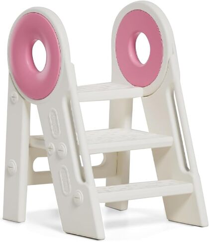 قابلة للطي 2-3 خطوة براز طفل للوعة الحمام ، ومساعد الأطفال غير المنحدرين ، خطوة مرحاض تدريب القعادة ، براز قائم بذاته ، تتراوح أعمارهم بين 18 شهرًا إلى 3 سنوات (كريم) in Kuwait