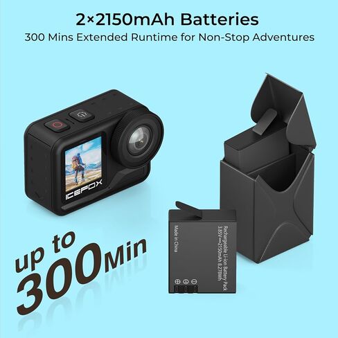 كاميرا Icefox Action 4K 60FPS 20MP، تحت الماء مع EIS، 5XZoom، دعم التطبيق لتحرير الفيديو والصور، كاميرا مقاومة للماء واي فاي للتحكم عن بعد لركوب الدراجات والسباحة والغوص in Kuwait