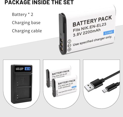 2 Pack EN-EL23 Batteries with Smart LCD Display Dual Channel Charger for Nikon Coolpix P900s, P900, P610s, P610, P600, B700, S810c Camera Digital Camera in Saudi Arabia