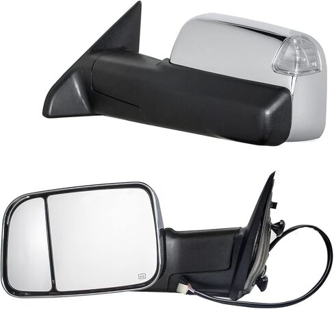 ReYee A Pair Towing Mirrors fit for 2009-2018 Dodge Ram 1500, 2010-2018 Dodge Ram 2500 3500 with Power Heated LED Turn Signal Light Temperature Sensor Puddle Light Black Cap LH RH in Saudi Arabia