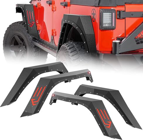 بالنسبة إلى Wrangler JK Flat Frant Frend and Great Fender Flares Combo متوافقة مع 2007-2018 Jeep Wrangler JK JKU Unlimited ، 4 قطع على الطرق الوعرة مصدات عجلات الصلب الثقيلة (2/4 أبواب ، أسود محكم) in Kuwait